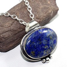 Exclusive Lapis Lazuli 925 Silver Plated Necklace 19" Stylish Jewelry AU Z680