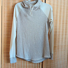 Columbia Women's Waffle Knit Pullover Hoodie L Beige Logo Funnel Neck XK0704