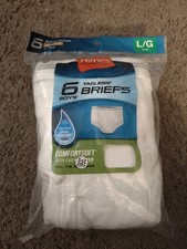 6-PACK TAGLESS Boy's WHITE BRIEFS LARGE 14-16 Lot of 6 Pair  NEW  HANES