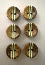 Set of 6 Vintage All Wood Buttons with Center Stripe Design