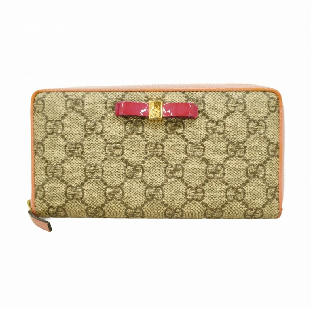 [5dd5292] Gucci Portefeuille Long GG Supreme 388680 PVC Marron Rose Or Quincaillerie [Occasion]