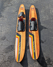 Cypress Gardens Skis Dick Pope Vintage Wooden Waterskis Pair w/ Bindings