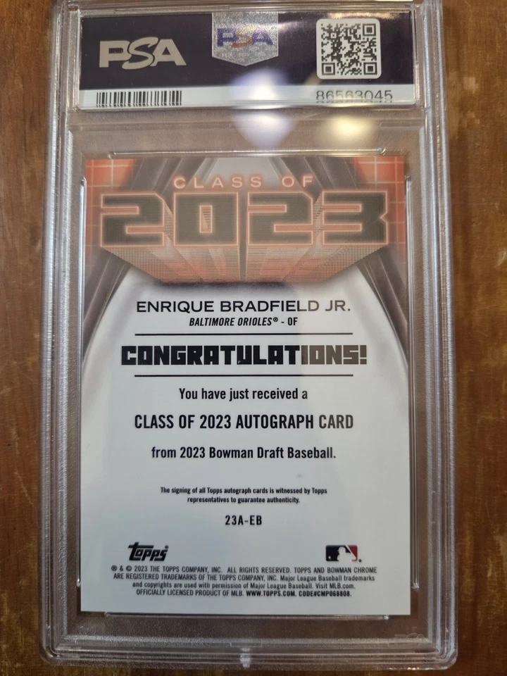 Tarjeta automática Enrique Bradfield Jr. 2023 Bowman Draft Clase de 2023 #23A-EB PSA 10 Foto 2 de 3