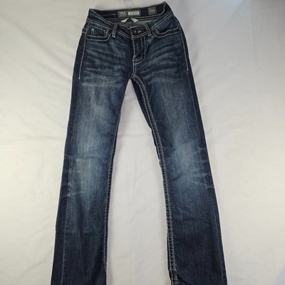 BKE Jeans Mens 24s Blue Aiden Bootleg Whisker Dark Wash Stretch Denim