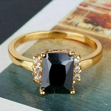 2Ct Emerald Cut Lab Created Black Diamond Engagement Ring 14K Yellow Gold Plated