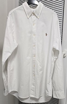 Nice  RALPH LAUREN Small Pony Button Front Dress Shirt White Size L Long