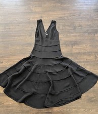 DKNY Black Silk Layered Sleeveless Fit & Flare Midi Dress V-Neck Size 4