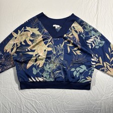 Cerule Floral Print Long Sleeve Popover Top V-Neck Medium Made In USA