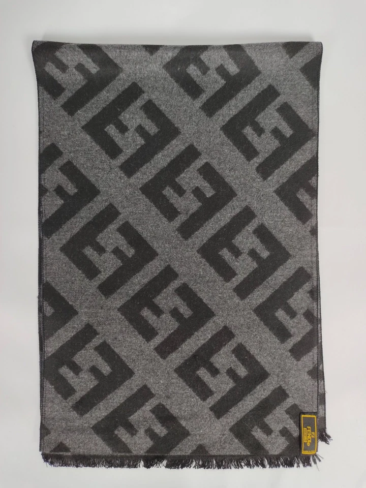 FENDI genuino vintage estampado gris lana cachemir invierno bufanda bufandas Foto 3 de 4