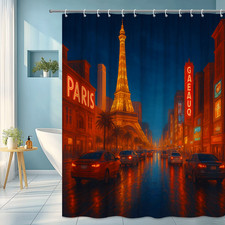 Elegant Paris Night Shower Curtain with Eiffel Tower Design