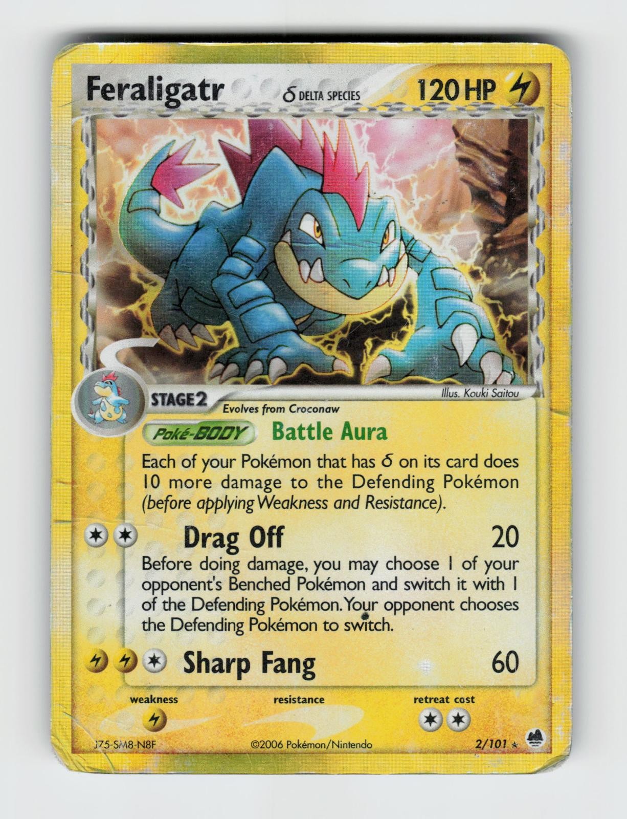 Feraligatr 2/101 Holo Rare Dragon Frontiers Pokemon 2006 Heavily Played