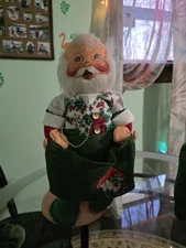 Annalee Mobilitee Dolls Santa 18" With Green Bag Christmas Card Holder