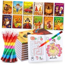 12 Fall Mini Coloring Books with 12 Stacking Crayons for Kids Thanksgiving