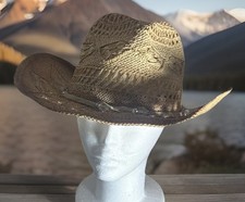 Tropical Trends Cowboy Western Outback Beach Straw Hat w/ Clear Beads On Band OS