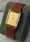 Vintage Seiko Gold Tone Slim Tank Men's Quartz Watch with Lizard Grain Strap