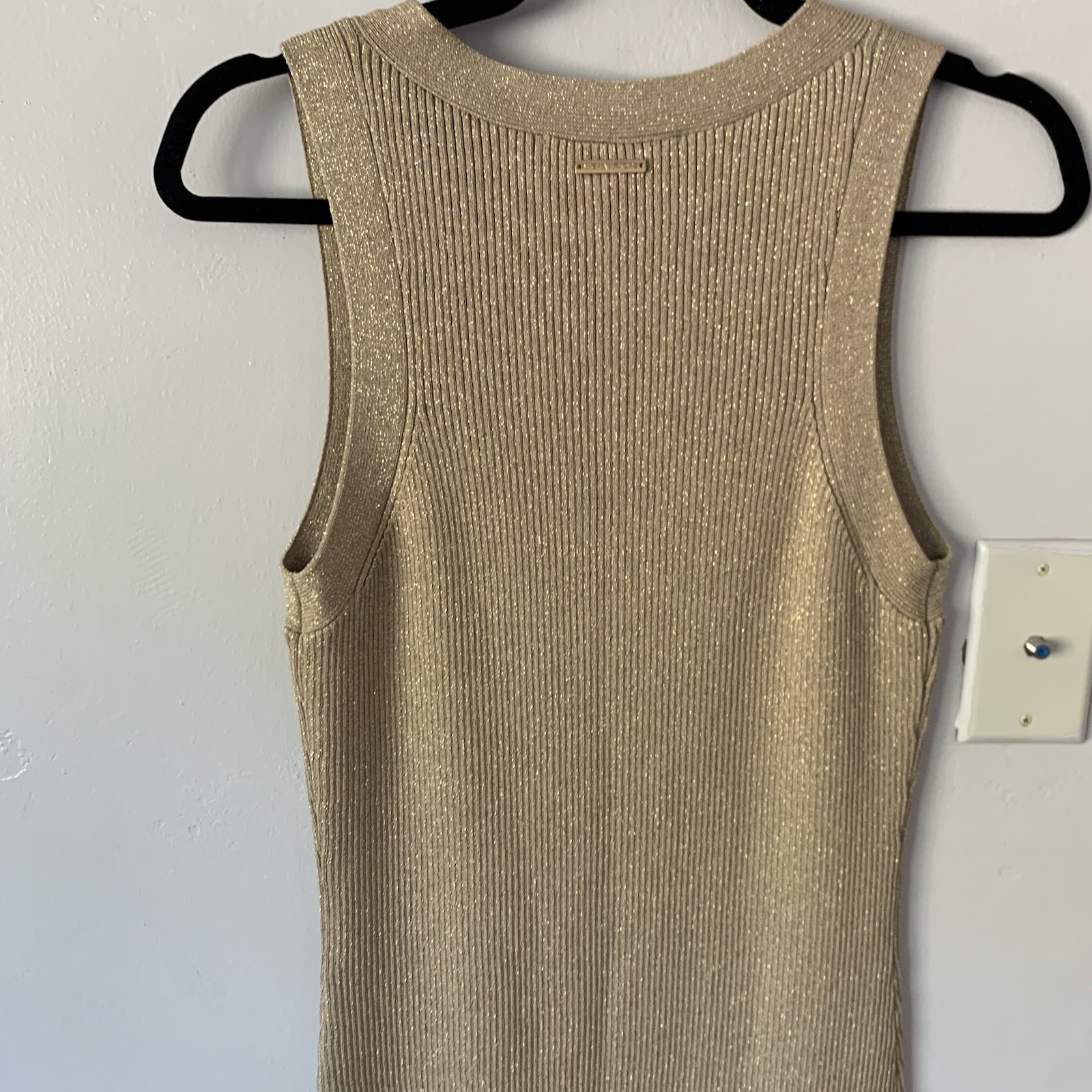 Michael Kors Dress Women L Gold Metallic Ribbed V Neck Sweater Sheath Pencil thumbnail 7