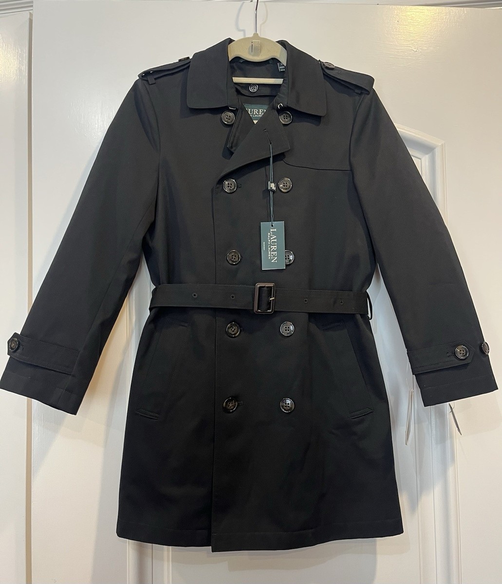 NWT $225 Lauren Ralph Lauren Boys Youth Black Raincoat Trench Coat