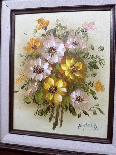 Vintage MCM Original Painting Still Life Flowers Impressionist Signed A. Bird - Picture 9 of 14