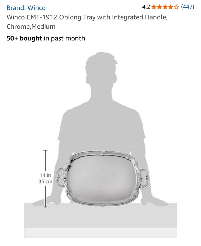Winco Oblong Tray Chrome Medium CMT-1912 w/ Integrated Handle - Image 4 of 4