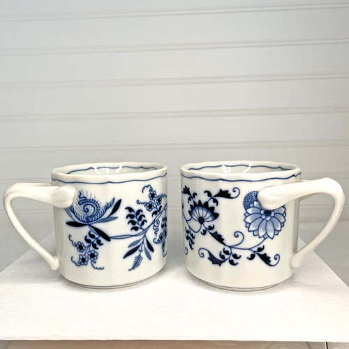 Blue Danube Blue Onion Mugs 3.25" Rectangle Backstamp Set Of 2
