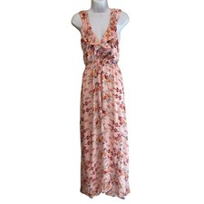 Jaase Floral Halter Maxi Dress Womens Medium Pink Ruffle Front Boho Cottage