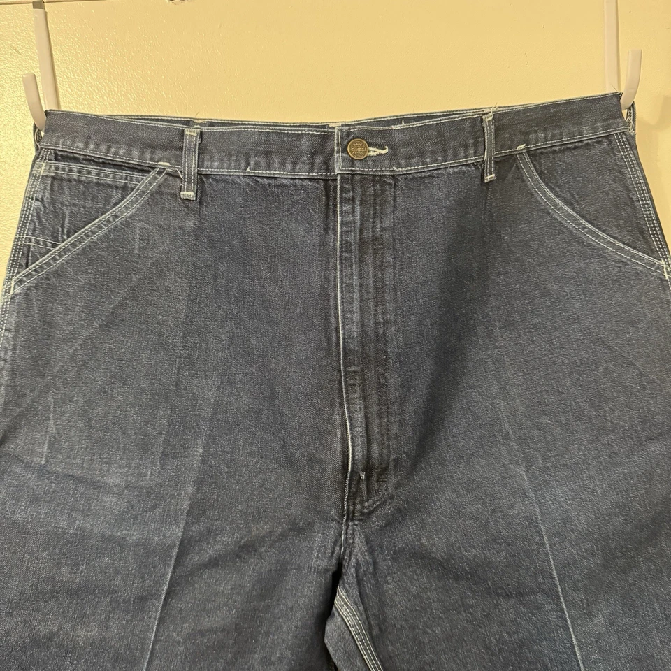 Pantalones de mezclilla vintage Sears Roebuck Carpenter talla grande 44x30 prensa permanente Foto 3 de 4