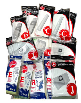 Huge Lot 18 Packs Hoover Genuine Bags Type D C E J K R S - 71 Bags Total OEM