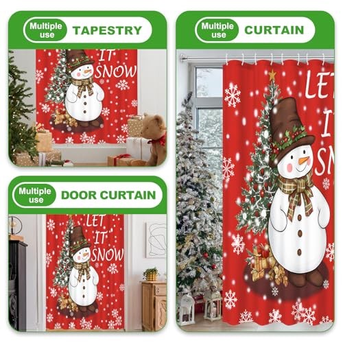 Cute Snowman Christmas Shower Curtain Farmhouse Winter Xmas Theme Fabric - Picture 5 of 6
