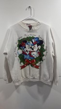 Vintage 80 Mickey Minnie Mouse Sweatshirt Size L Disney Christmas Made in USA