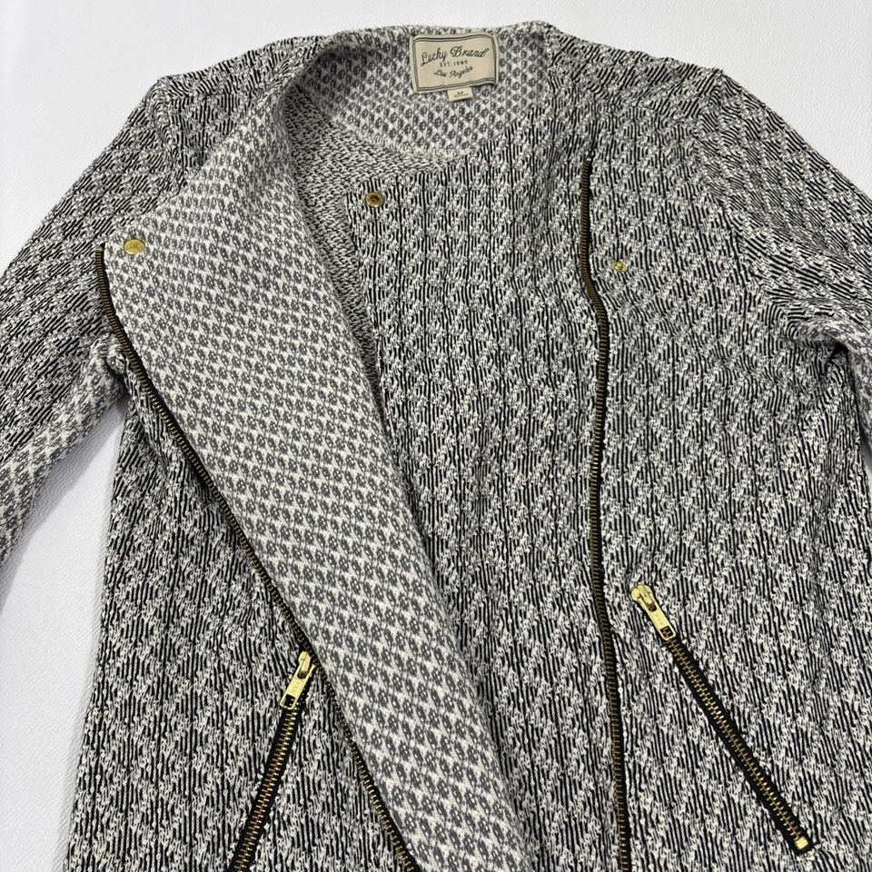 Chaqueta para mujer Lucky Brand M gris negra con cremallera manga larga Marnie Active Knit Foto 4 de 4