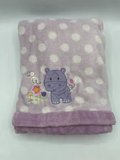 Kids Line Baby Blanket Purple Hippo Flowers White Polka Dots Kidsline 28x39