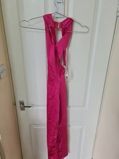 club l  Dazzling Fuchele Satin Cross Over Halter Neok Midi Dress