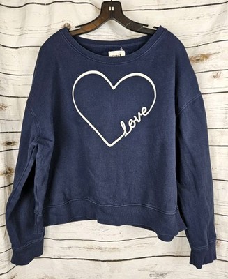 Pact Navy Blue Love Heart Graphic Sweatshirt XL Fleece Organic Cotton Boxy