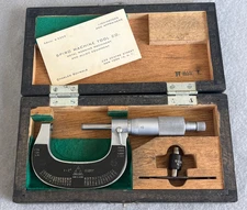 Vintage Micrometer Tool 1-2" Made in Japan IIT w/Wooden Box & Business Card 1959