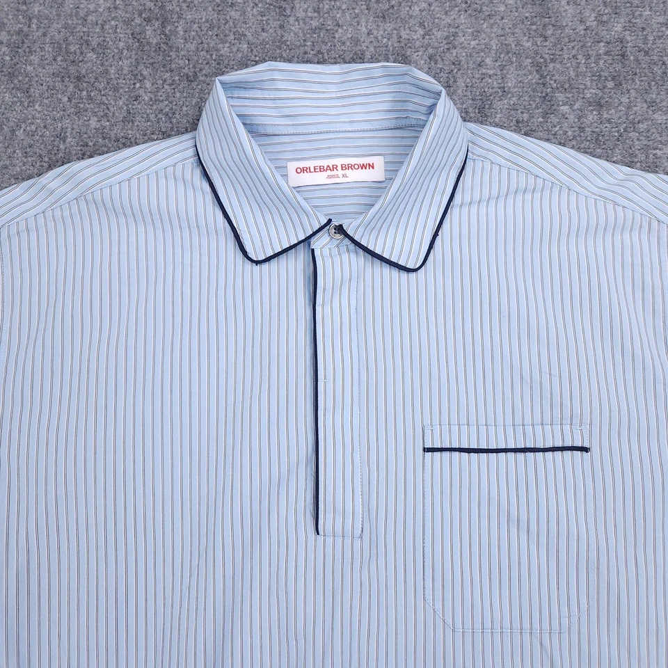 Camisa Orlebar Marrón Para Hombres XL Azul Rayas Lakewood Popover Pullover Algodón Top Foto 3 de 4