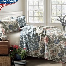 Reversible King Quilt Set 3 Piece Cotton Floral Trellis Bedding Comforter New
