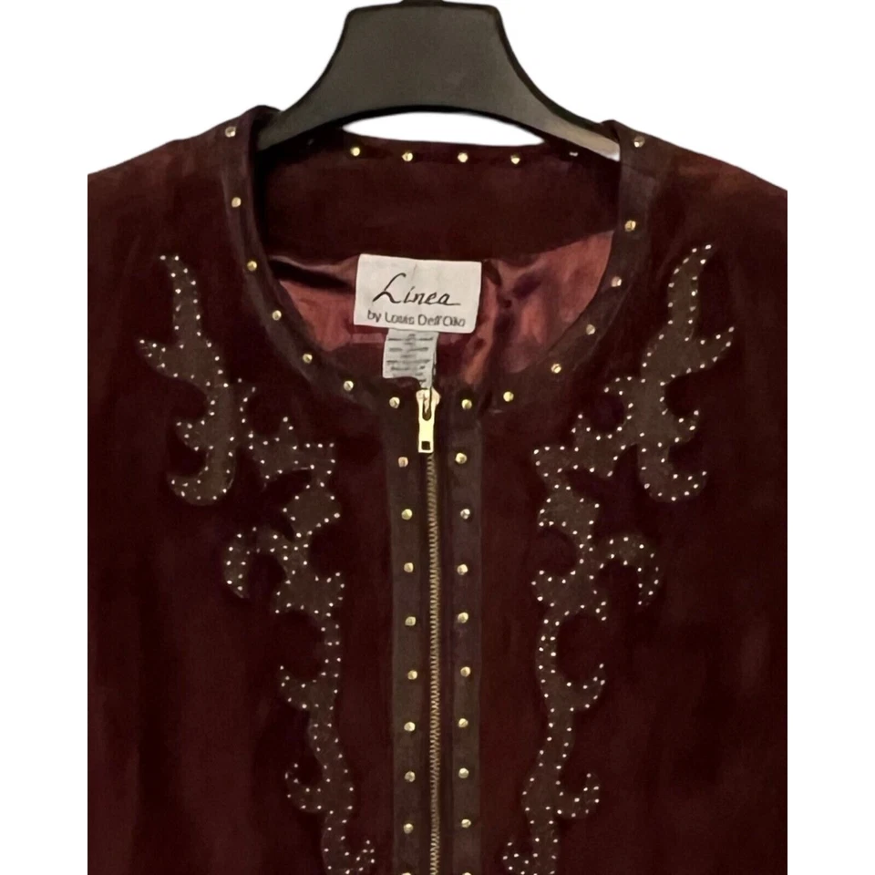 Chaqueta de gamuza Louis Dell'Olio para mujer talla 1X marrón tachuelas occidentales cremallera lindada Foto 3 de 4