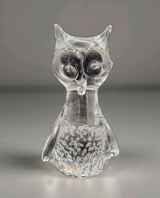 VTG Leonard Towle Bullicante Blown Art Glass Owl Bird Paperweight Figurine 4½''