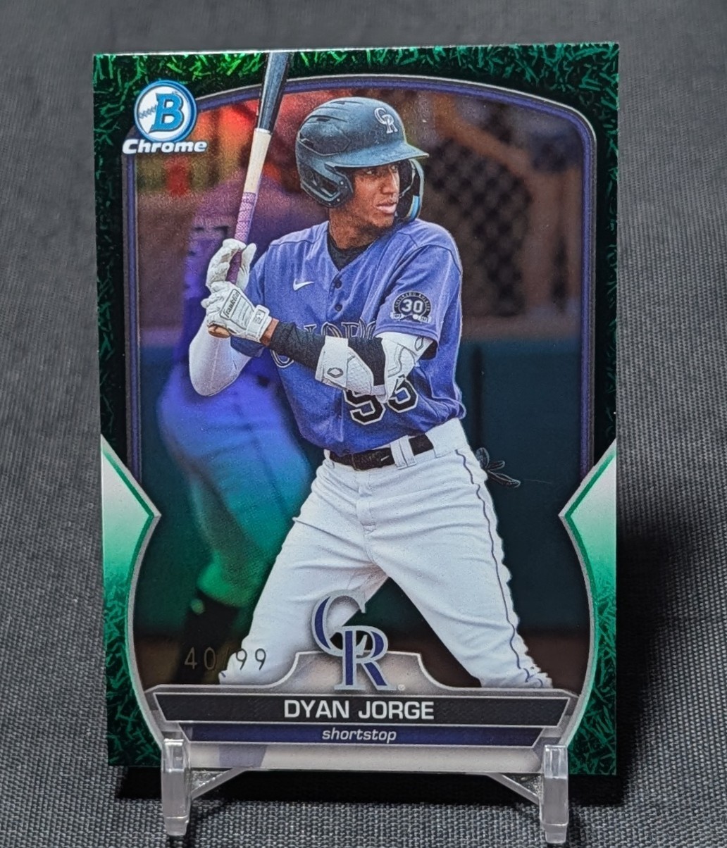 Dyan Jorge Green Chrome Refractor /99 Rookie 2023 Bowman Draft #BDC-194 Rockies