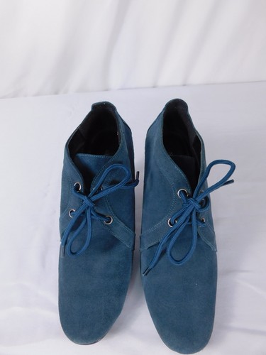 Newport News Shoes Womens Size 9B Blue Suede Lace Up Heels Leather Upper Booties - Picture 4 of 11