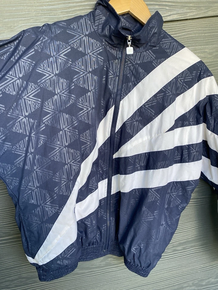 VTG 90s Umbro Big Logo Mens Full Zip Lined Blue Windbreaker Jacket - Medium AOP - Image 3 of 4