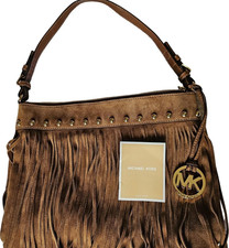Michael Kors Brown Fringe Studded Medium Shou...