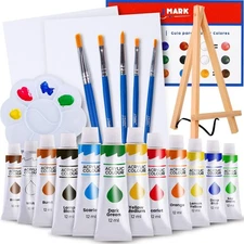 Complete 22-Piece Acrylic Art Set with Color Mixing Guide and  Brushes