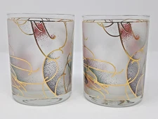 Culver Low Ball Drinking Glasses 12 fl oz Set of 2 gold pink blue vintage 1980s
