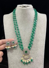 Alloy Gold-plated Green, Long Necklace Set with Drop Earrings for Women and Girl