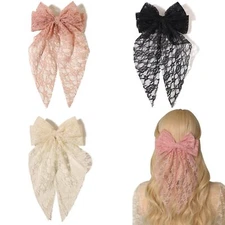 Womens Hair Accessories - Lace Bow Clips Large Bowknots with Long Tails Barre...