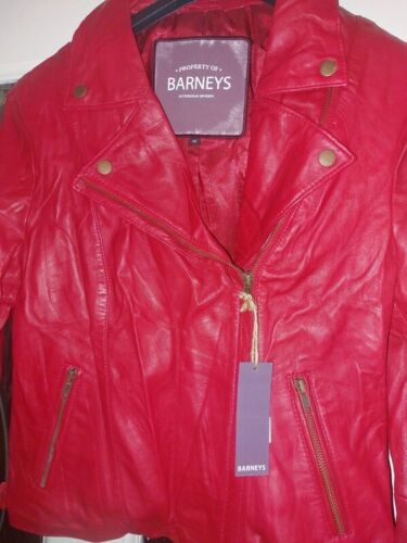 New BARNEY & TAYLOR Red Classic REAL LEATHER Zip Front & Pockets Jacket Size 14 - Picture 2 of 3