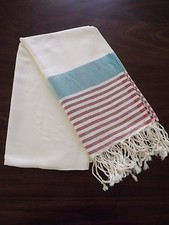 Turkish Cotton  Bamboo Bath Beach Towel Peshtemal Turquoise Red Marina Series