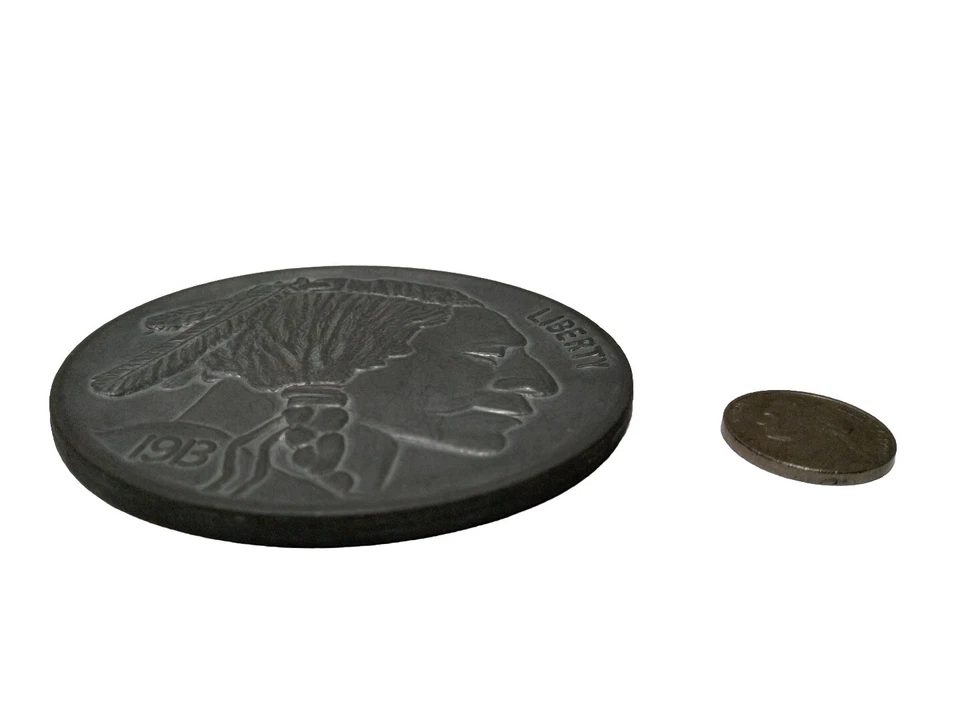 Buffalo Indian Head Nickel Vtg Large 3" Metal Medallion 1913 rp Novelty Coin - Image 2 of 4