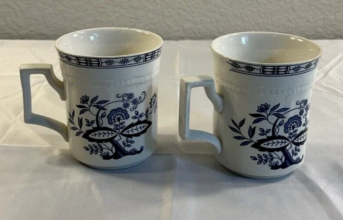 Vintage Set of 2 Kensington Staffordshire Ironston Blue Onion Teacups/Coffee Cup